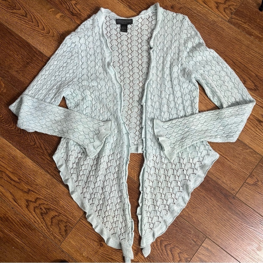 VTG Express Angora/Wool Blend Fine Guage Knit Cardigan Sweater Sz L